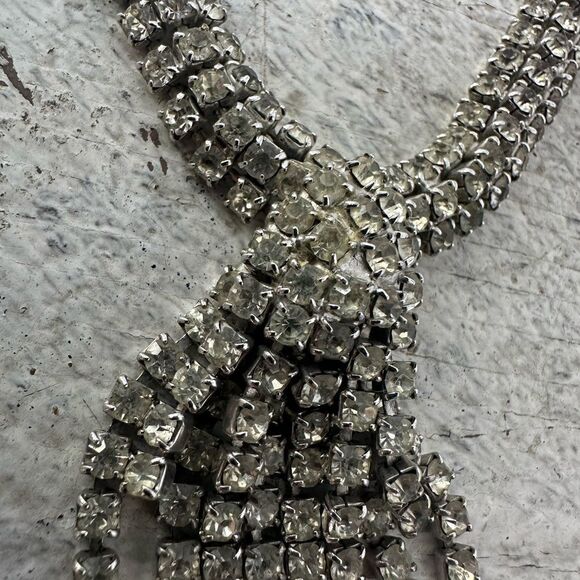Vintage 50s Dazzling Rhinestone Fringe Necklace - Picture 8 of 13